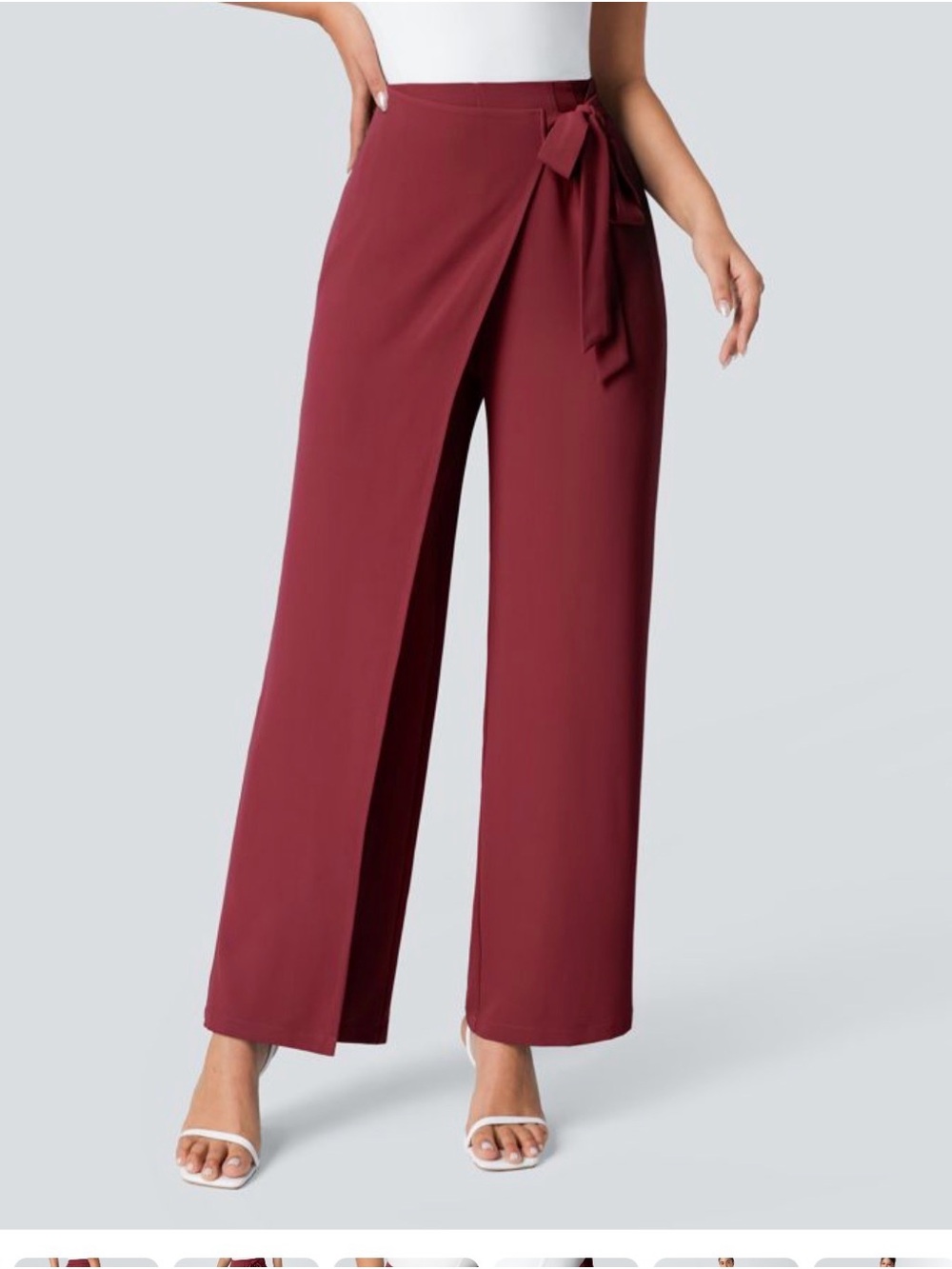 HALARA Wrap-Front Wide Leg Pants in Red / Wine